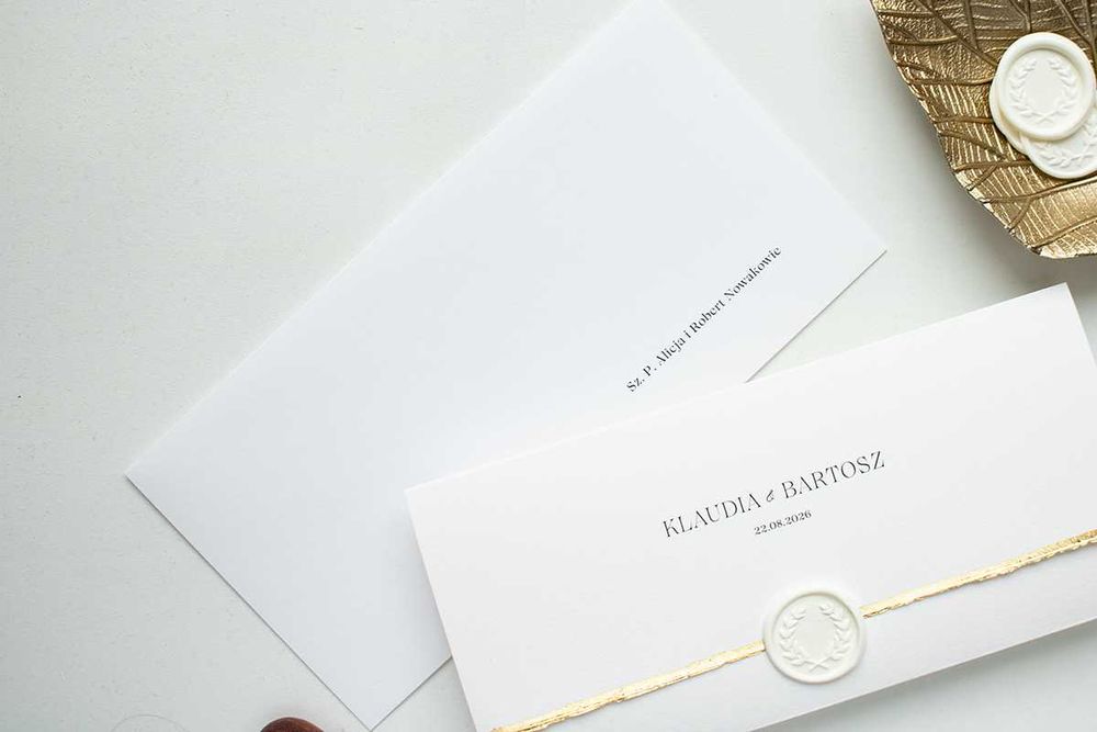 Zaproszenia ślubne, złote, złocone, białe, minimalistyczne