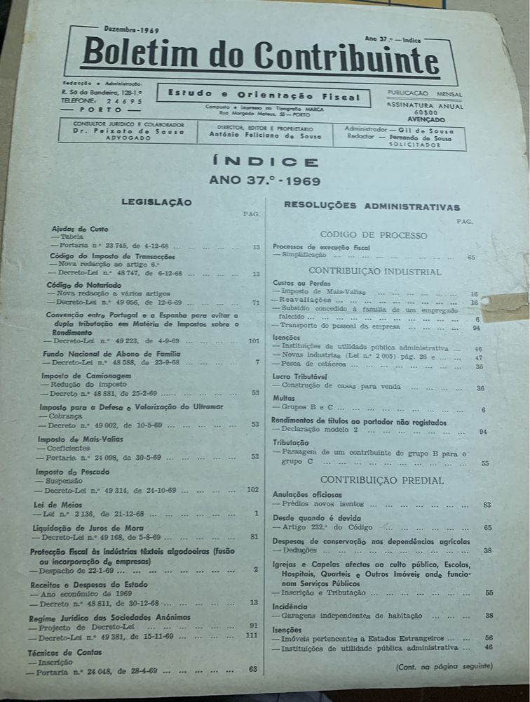 Boletim do Contribuinte desde 1968 até 2004