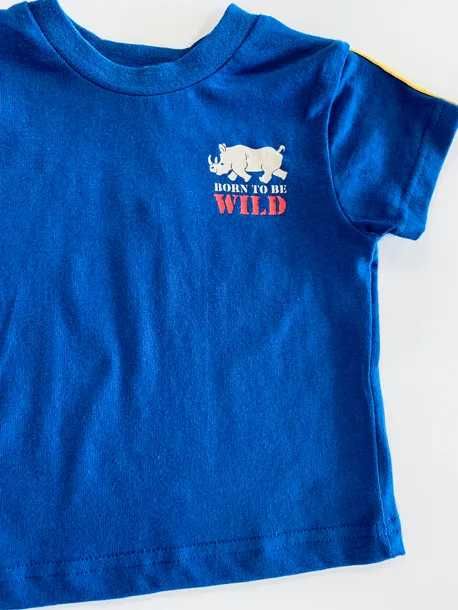 T-shirt dziecięcy niebieski nosorożec r.74
