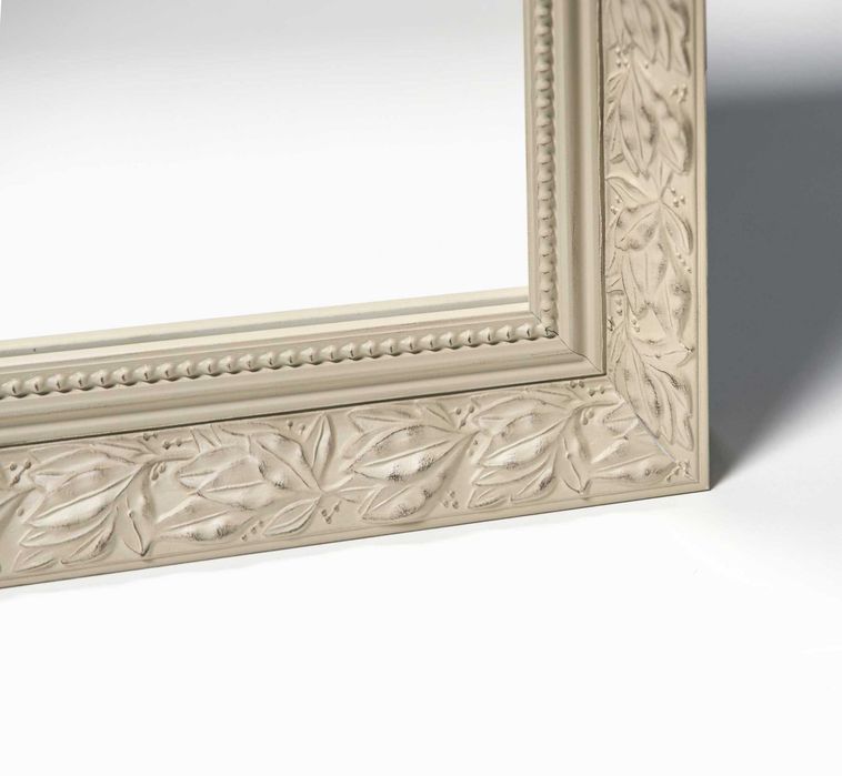 Lustro ścienne ozdobne w drewnianej ramie 50X70cm nowe beżowe zdobione