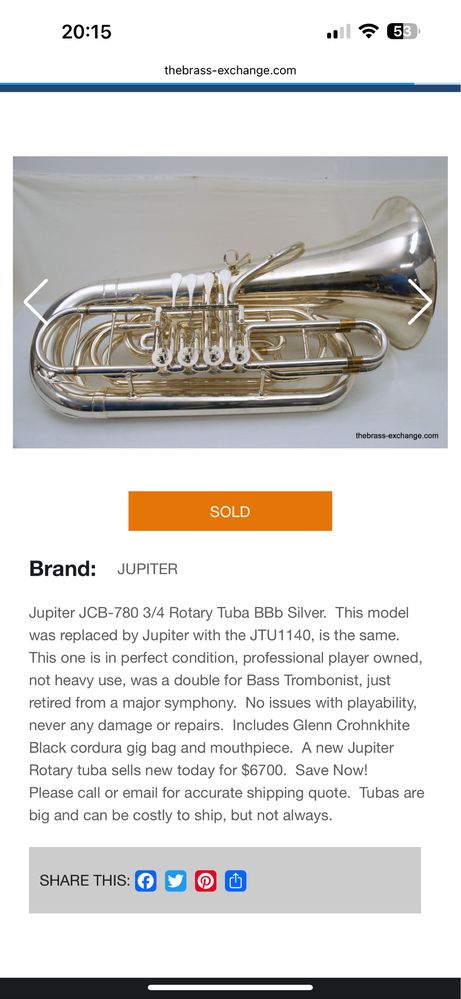 Tuba JUPTER TODA EM PRATA 3/4. 4 rotores