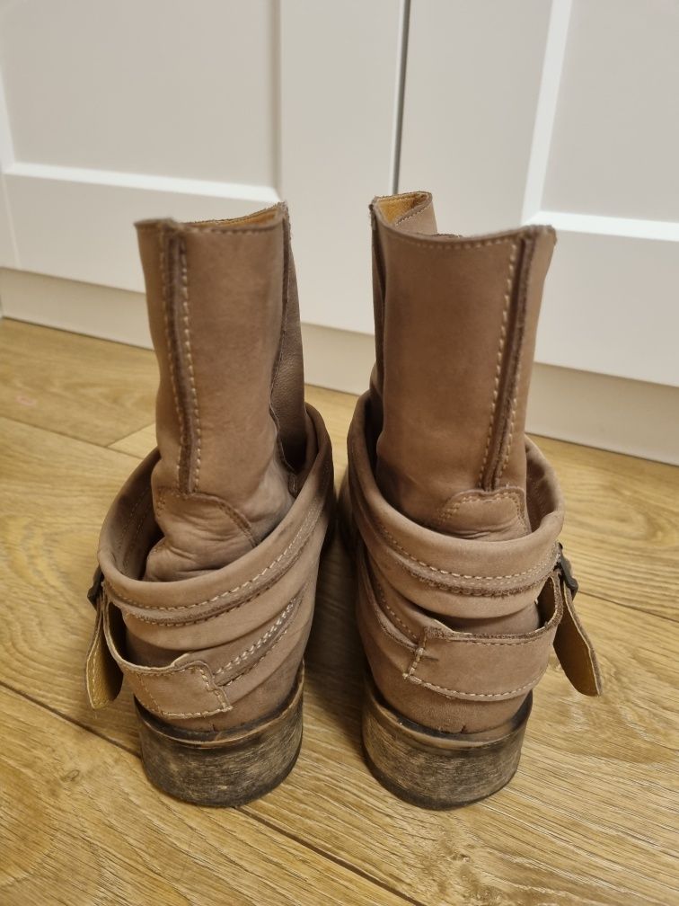 Botki Wojas, beżowe roz. 38,24.5 cm, skóra naturalna, nubuk