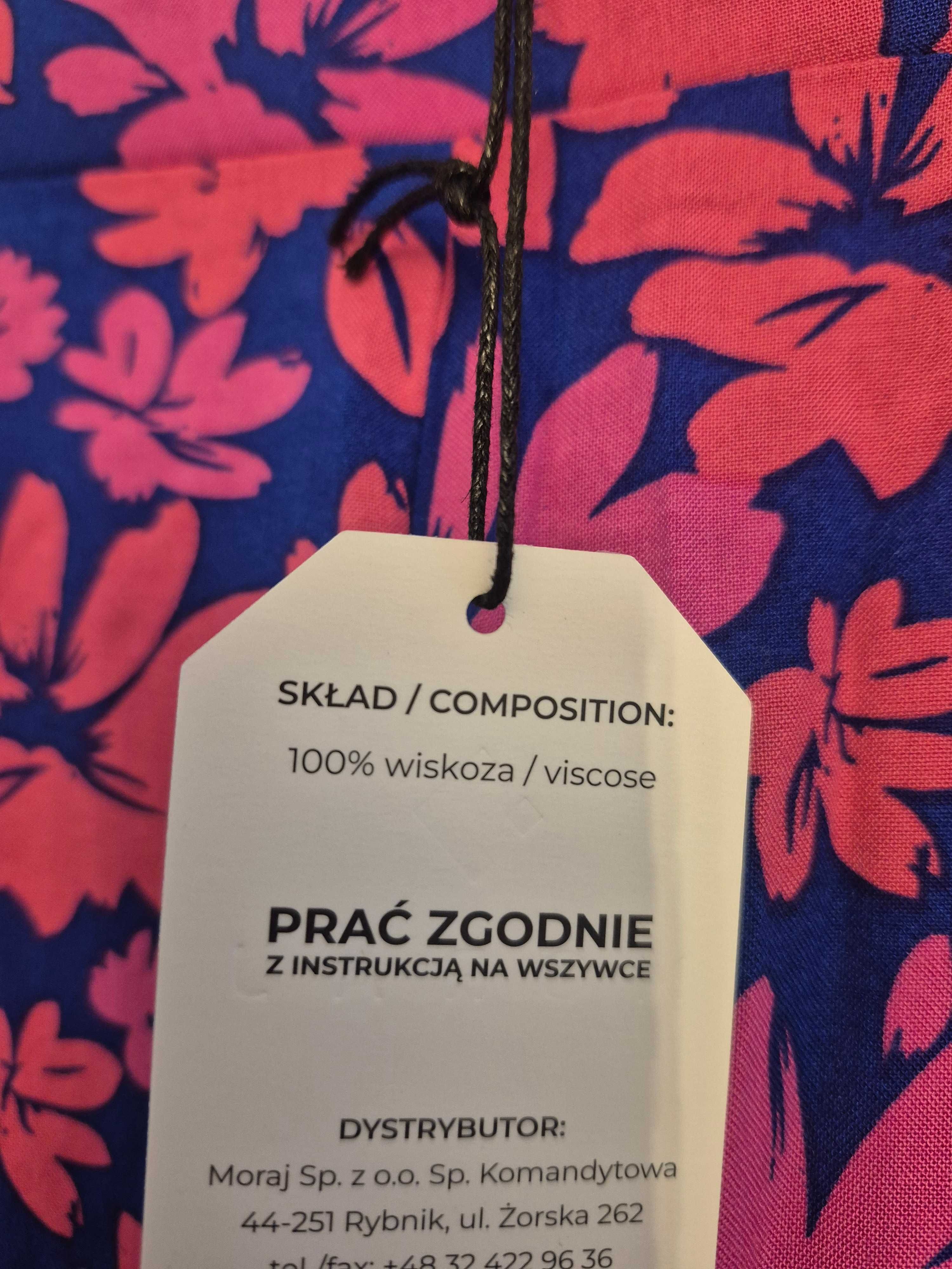 Spodnie luźne granatowo różowe wzory