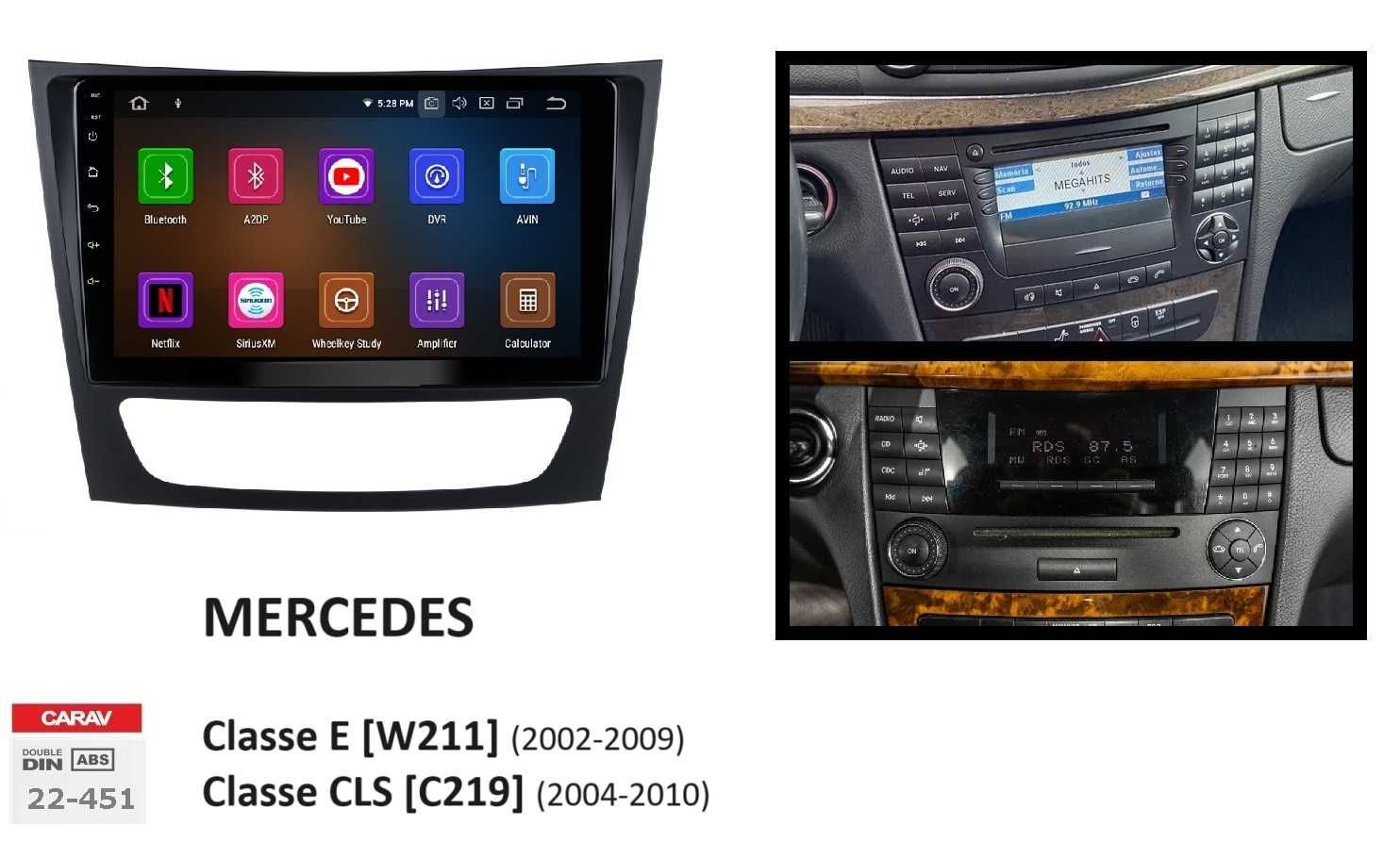 (NOVO) Rádio 2DIN 9" [4+32GB]• Mercedes Classe E (E220) • Android W211