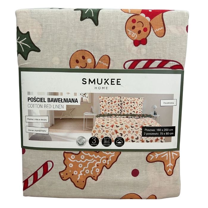 Świąteczna pościel bawełniana 160x200 beżowa Ciastek Pierniczek
