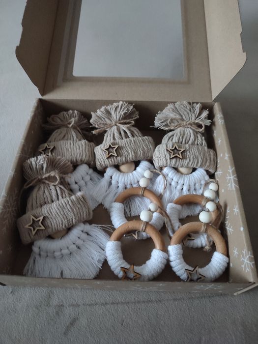 Bombki choinkowe handmade sznurek makrama skrzaty