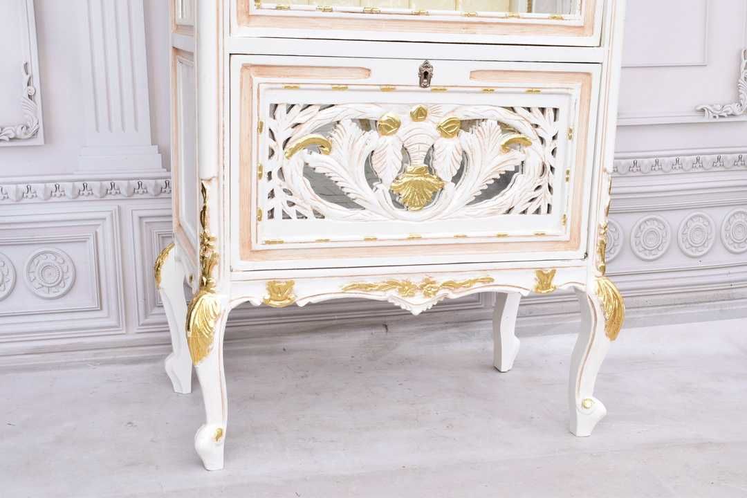 Duża Francuska Witryna – 100% Drewno – Creme – Gablota Serwantka