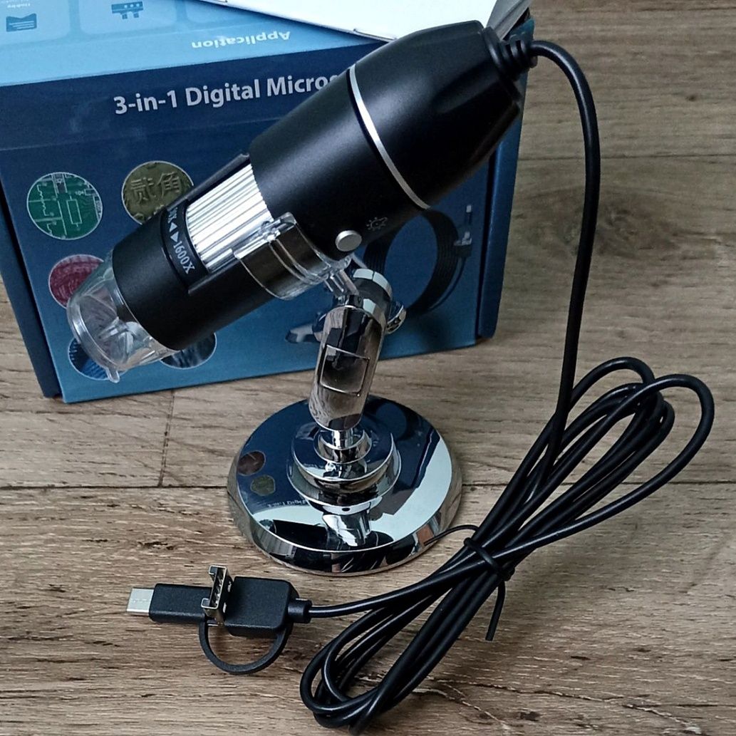 Мікроскоп 3 в 1 1600х USB/Type-C з підставкою та підсвіткою