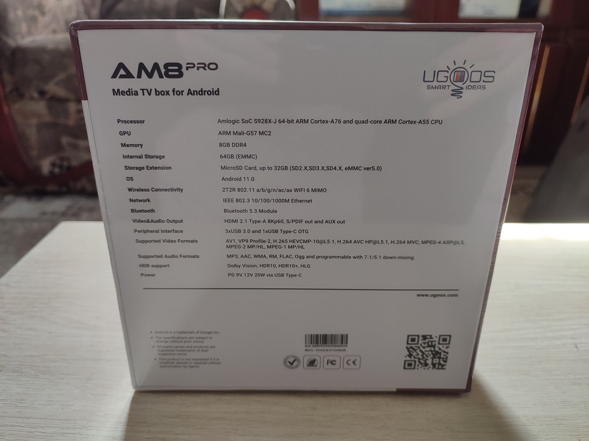 ТВ приставка Ugoos AM8 PRO 8+64GB 8K AV1 Amlogic S928X-J Запечатанная