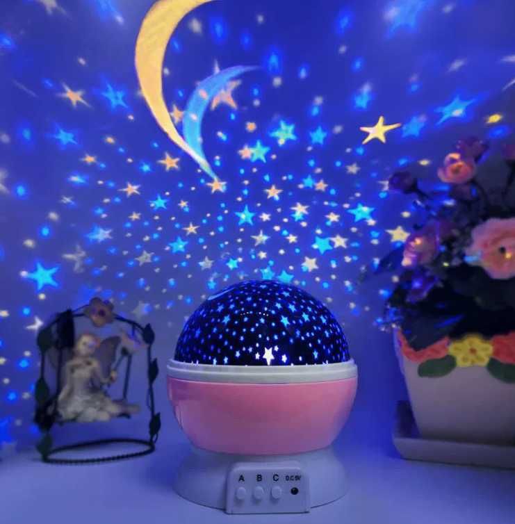 Projektor Gwiazd Księżyca Obrotowy Lampka Nocna Różowa Dla Dziecka