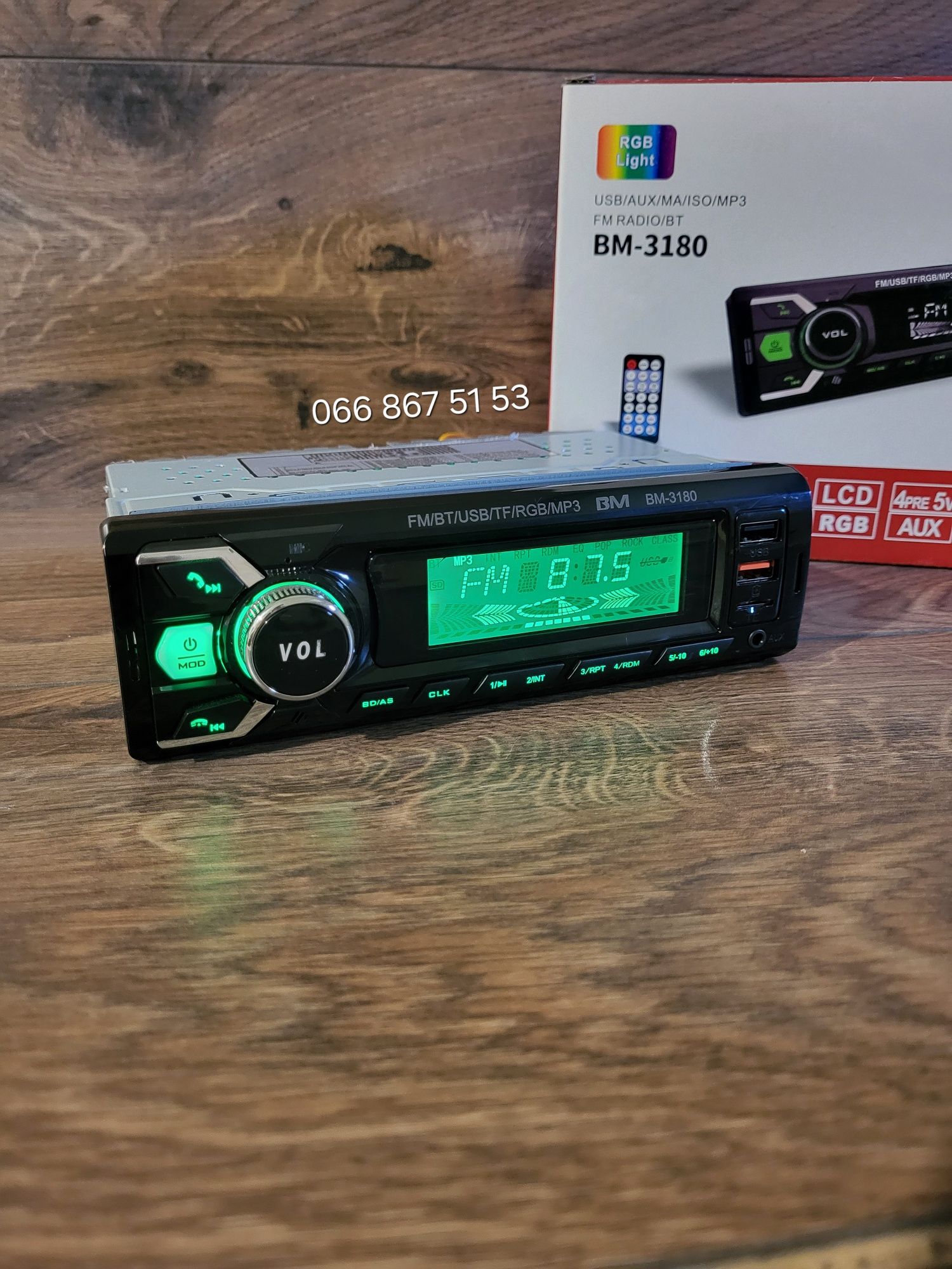 Bluetooth магнітола BM-3180/змінна підсвітка/2 USB/SD/AUX