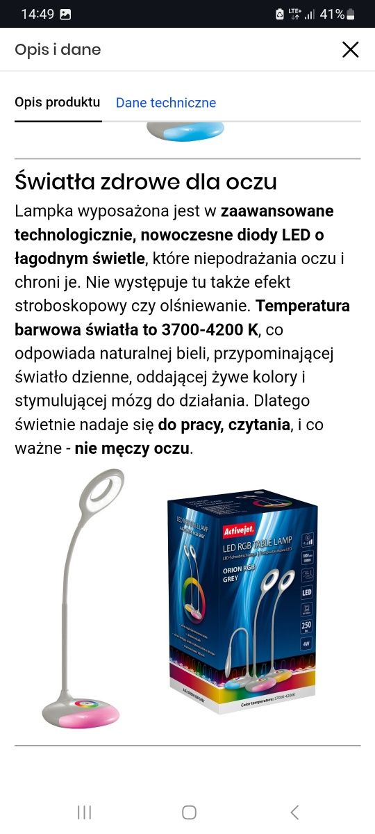 Lampka biurkowa LED Activejet    Orion RGB