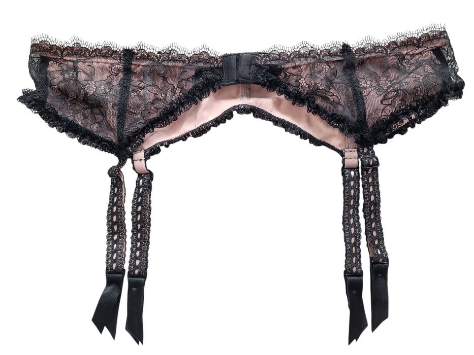 Czarny różowy koronkowy pasek do pończoch bielizna LaSenza 40,L/42,XL
