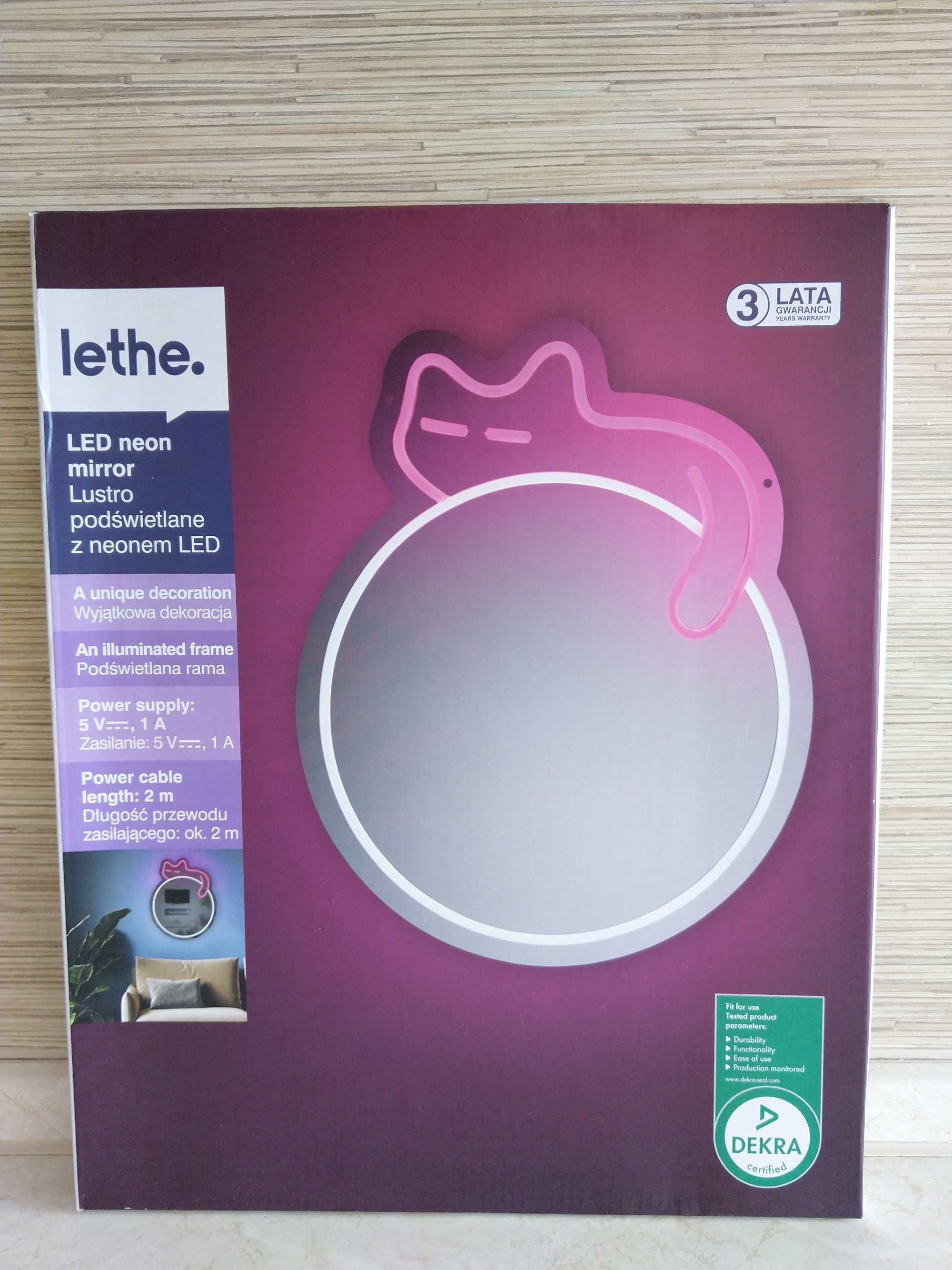 NOWE Lustro Podświetlane z Neonem LED Kot Kotek z Podświetleniem LETHE