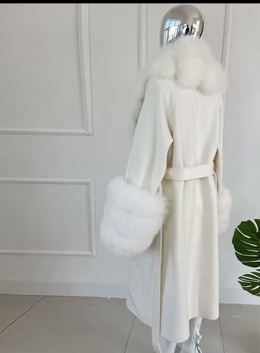 Kontantto plaszcz kaszmir z welna cieply futro z lisa xs-3xl