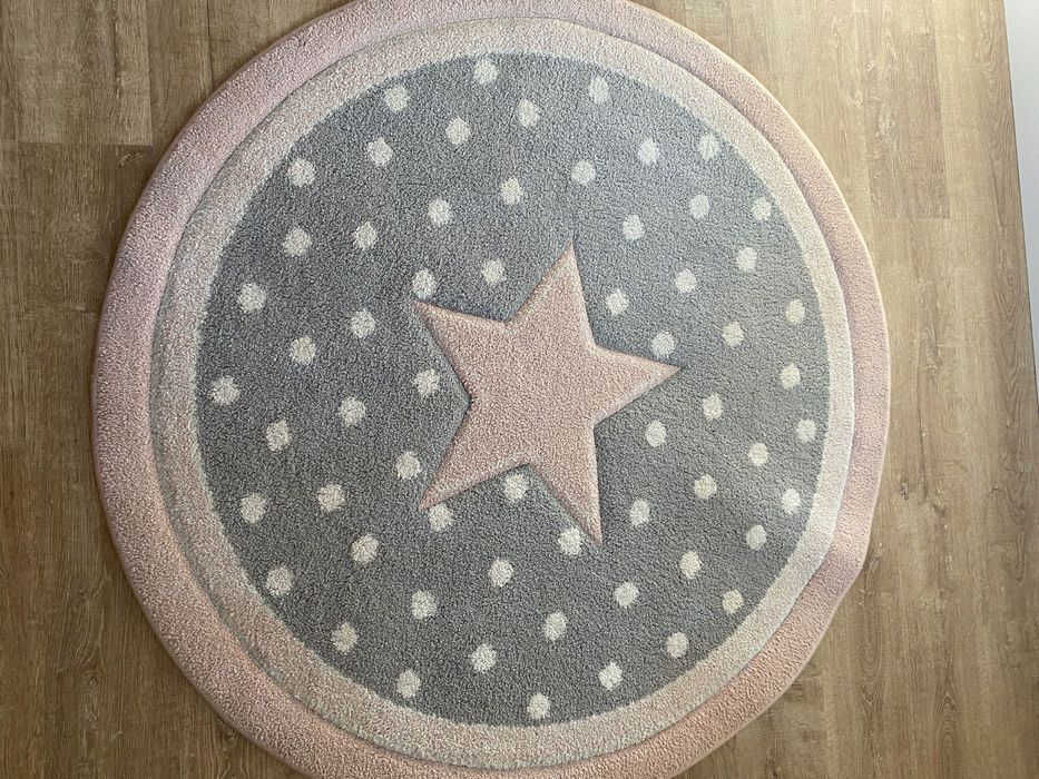 Dywan okrągły szaro-różowy dla dziewczynki