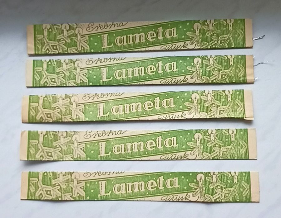Ozdoby choinkowe PRL- Lameta- zestaw 2 sztuki całe + 3 puste