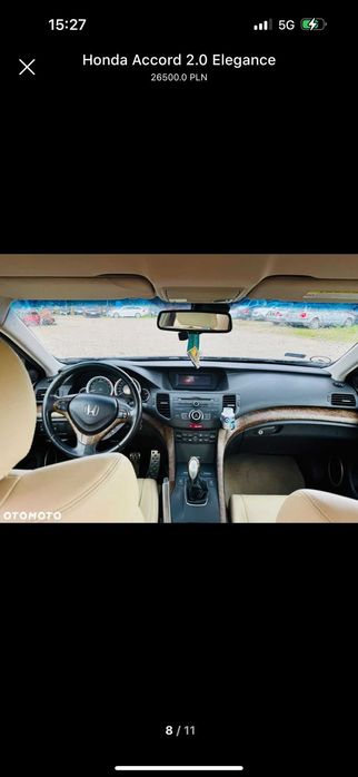 Honda Accord 2008r 2.0 B 156 KM. Białe skóry, bez wkładu.