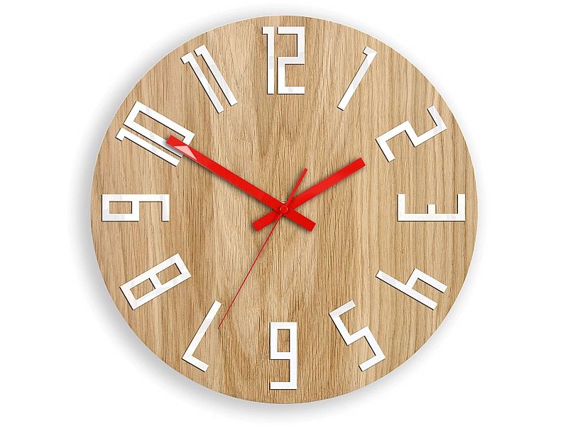Zegar Ścienny Drewniany Slim Dąb Czerwony