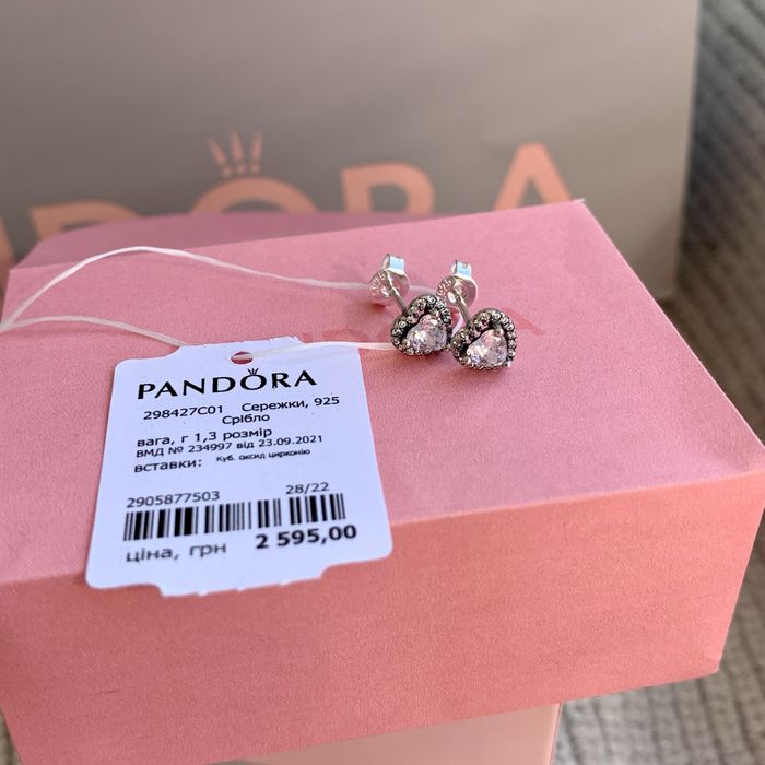 Сережки Pandora серце Оригінальні серьги Пандора нові кульчики срібні