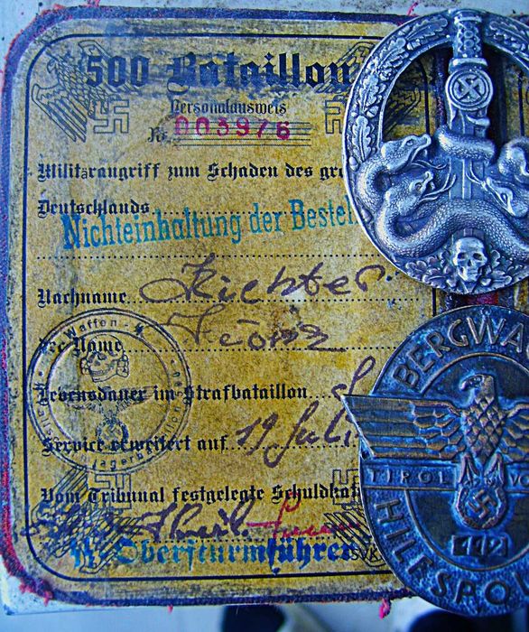 Legitymacja Podoficera 500 Batalion SS 1943r + Odznaki SS nr 112