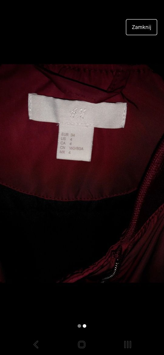 Bordowa bomberka, oversize, kurtka bomber h&m