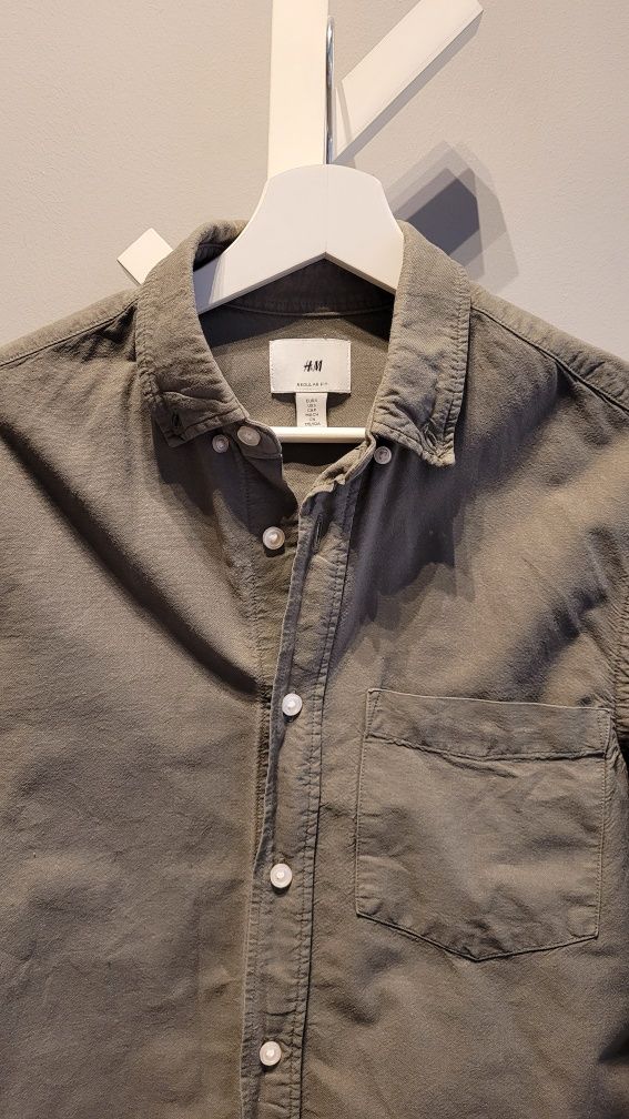 Koszula męska HM S khaki długi rękaw regular fit