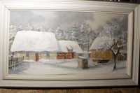 Kaszuby Leon Bieszke obraz zima wieś kaszubska pejzaż zabytkowy olejny