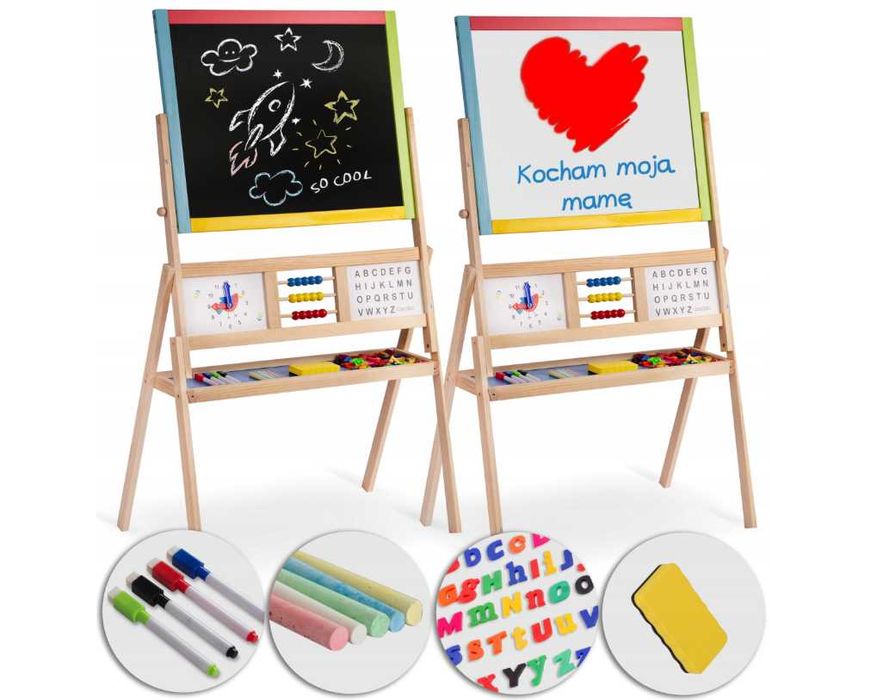 Tablica Dwustronna Edukacyjna Dla Dzieci Magnetyczna Kredowa WYPRZEDAŻ
