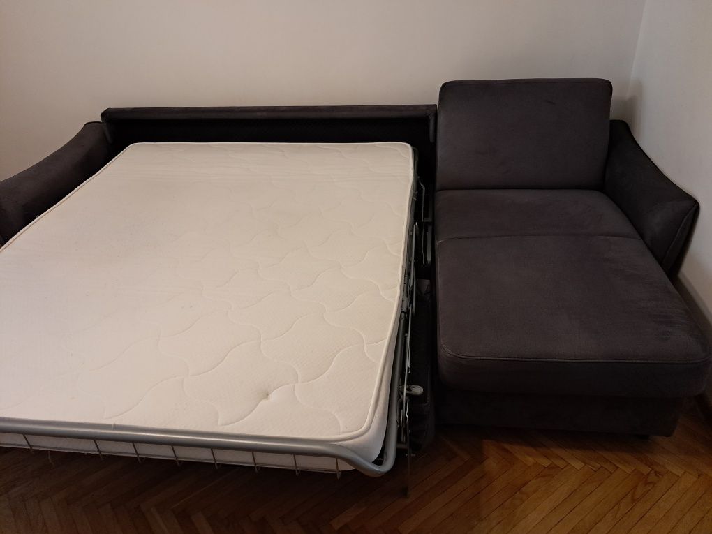 Narożnik z funkcją spania codziennego, system włoski, szary, welur