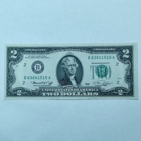 США 2 доллара 1976 В. Нью-Йорк. Банковское состояние. UNC