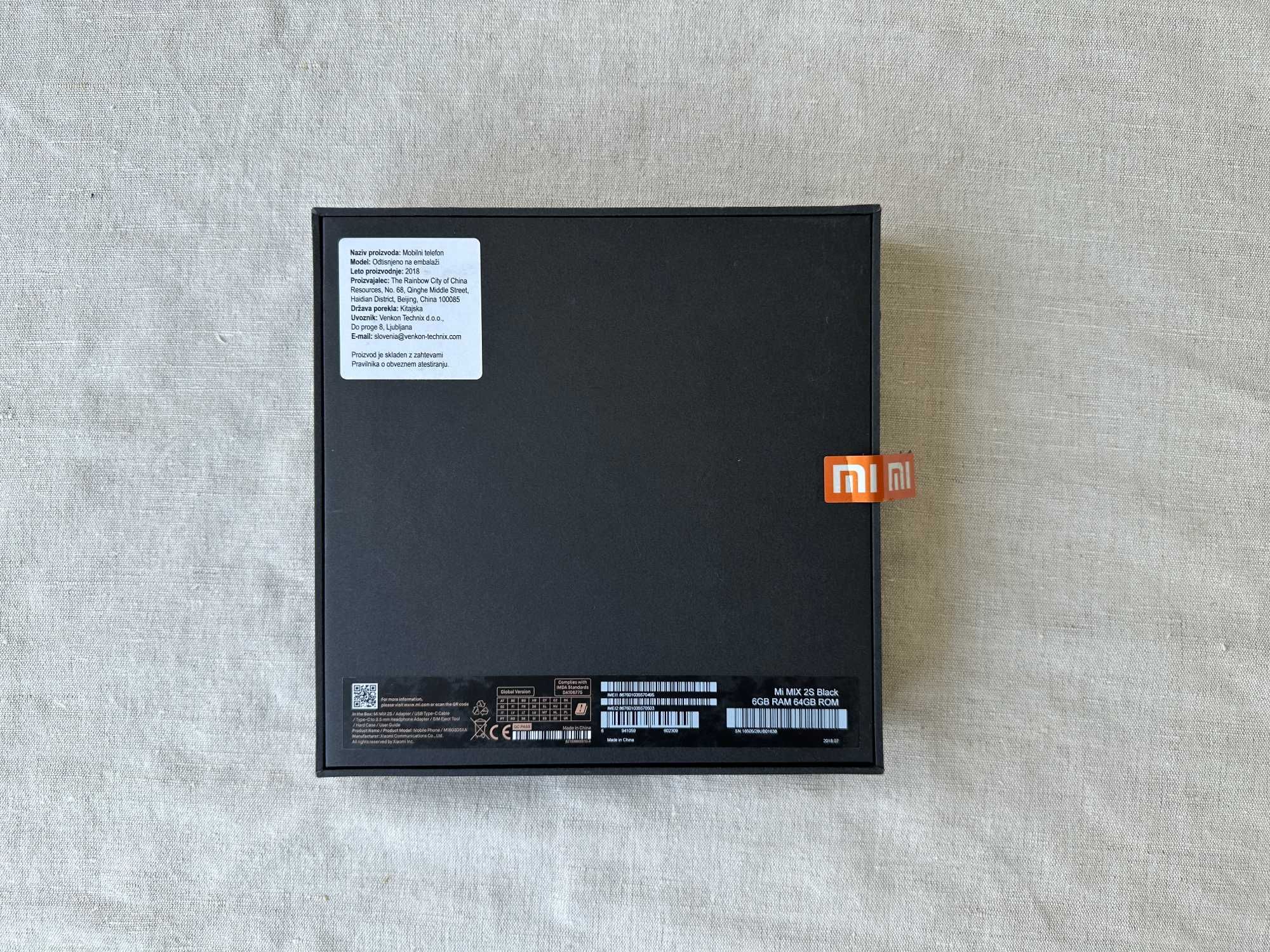Pudełko, opakowanie Xiaomi Mi MIX 2S + przejściówka USB-C/minijack