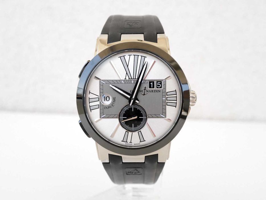 Ulysse Nardin Executive Dual Time Black Rubber Strap Silver Dial 43mm