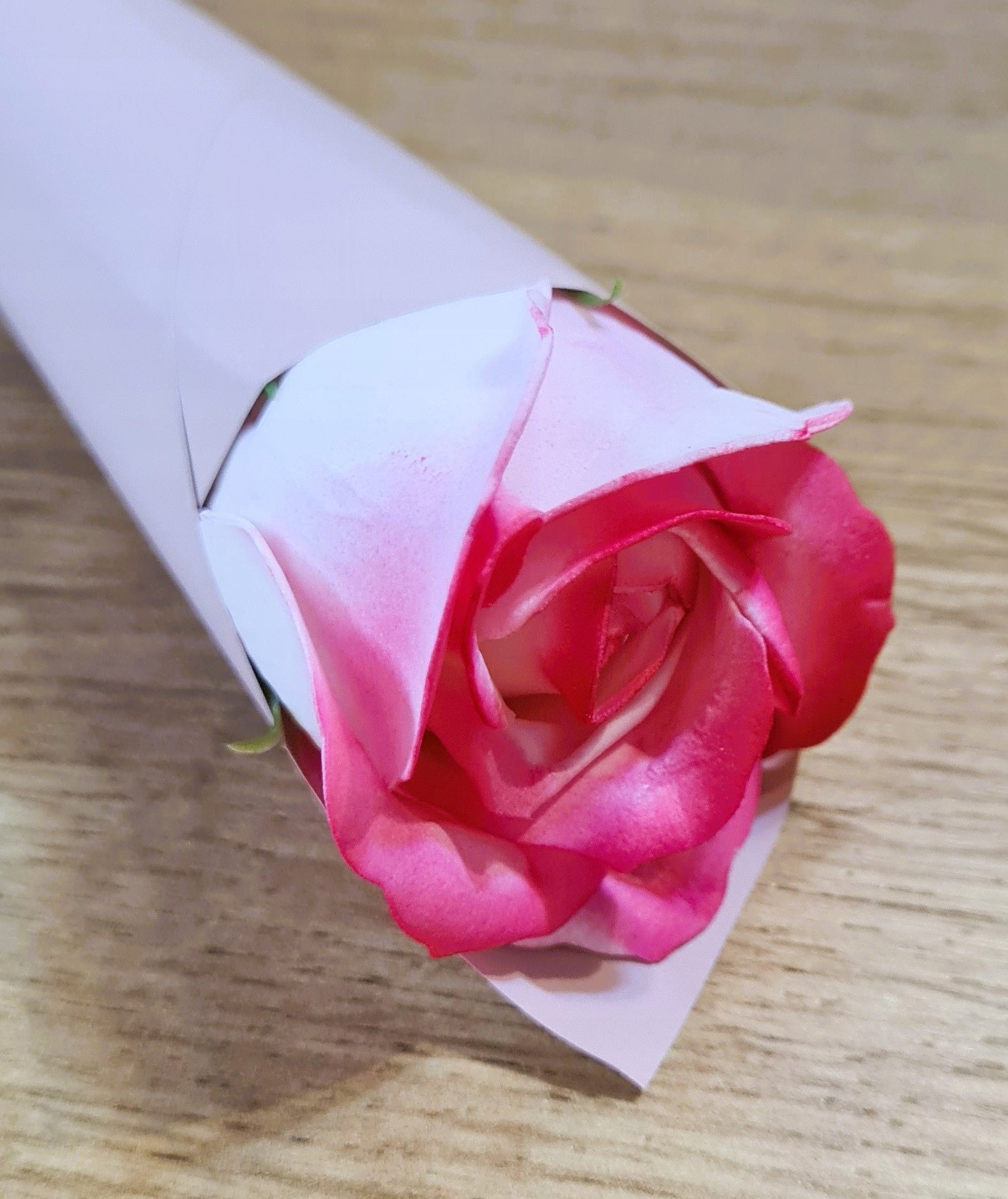 Ozdobna biało-różowa róża na prezent JAK ŻYWA wzor