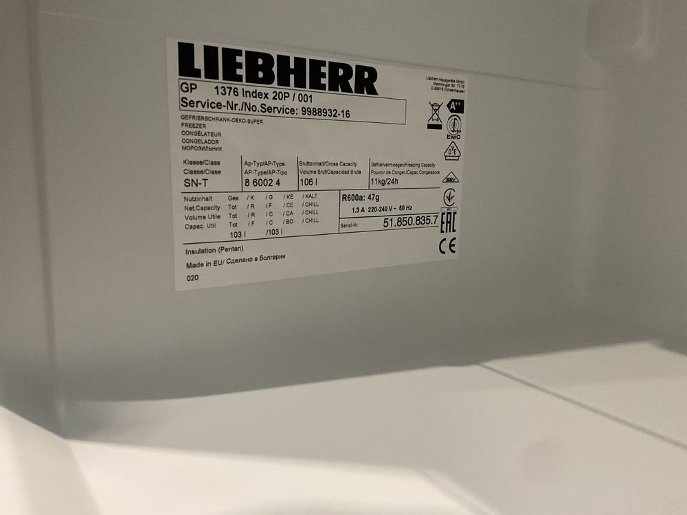 Морозильная камера Liebherr GP 1376, 103 л, А++, идеальная