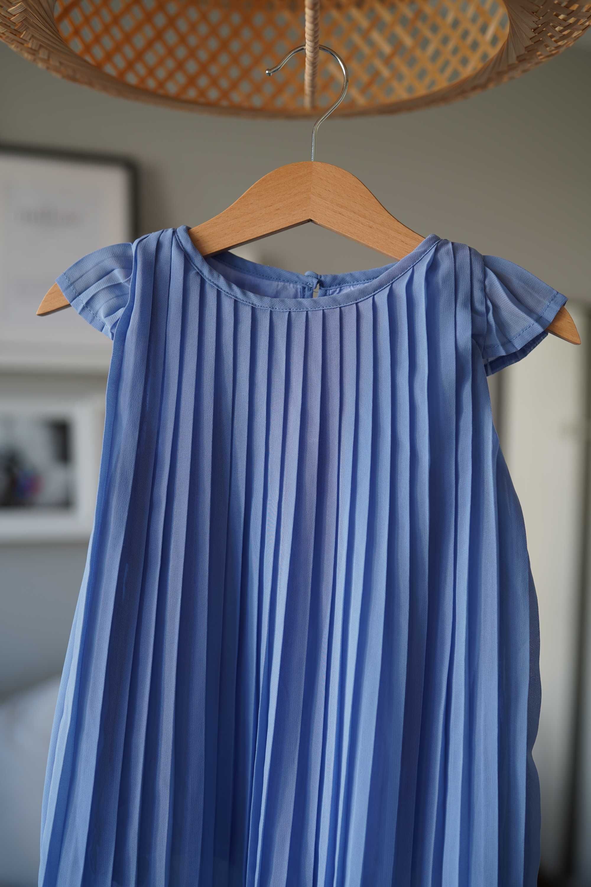 Błękitna niebieska plisowana sukienka rozmiar 92 krótki rękaw