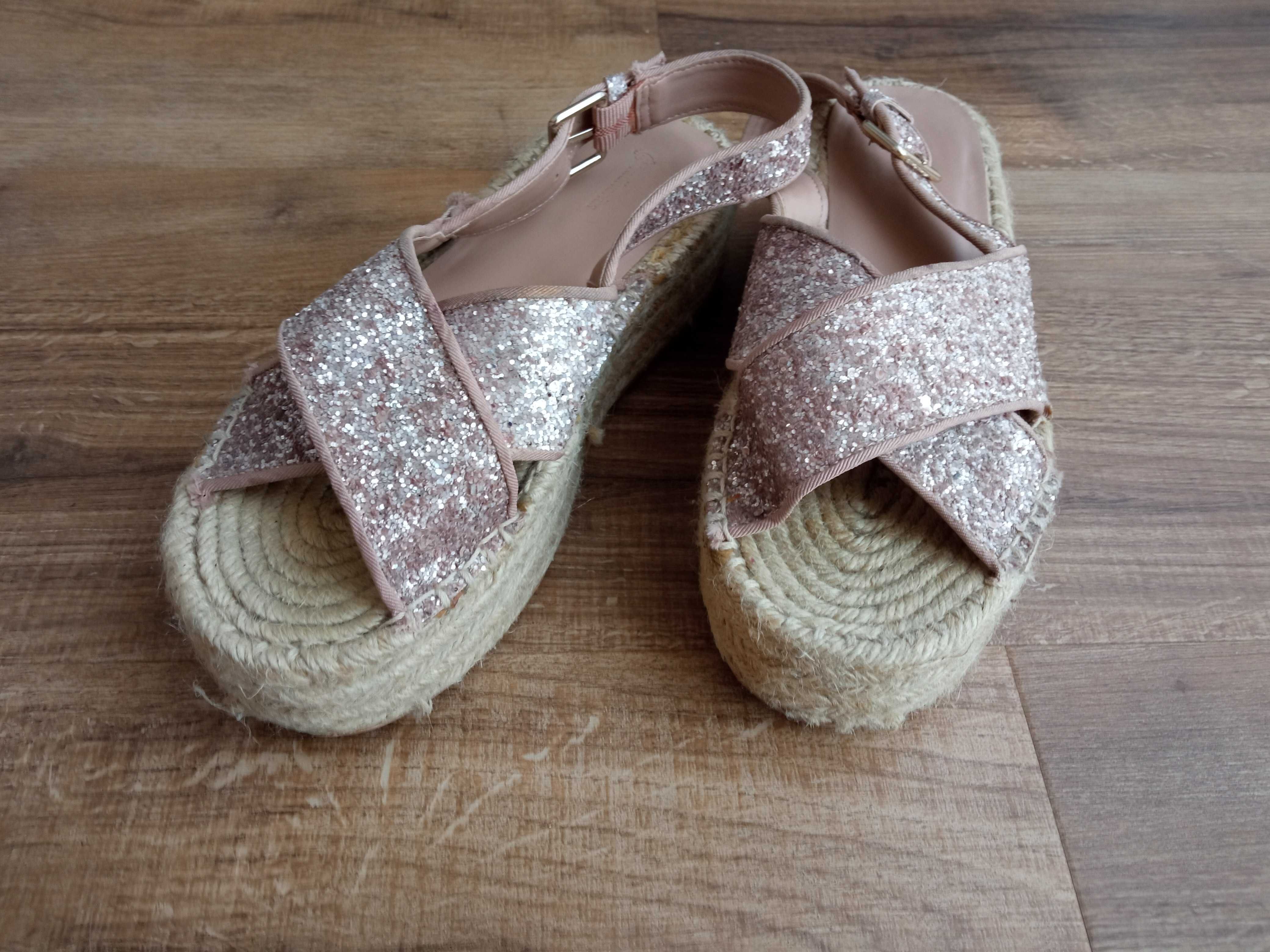 Espadryle na koturnie koturna 37/38 brokat sznurek