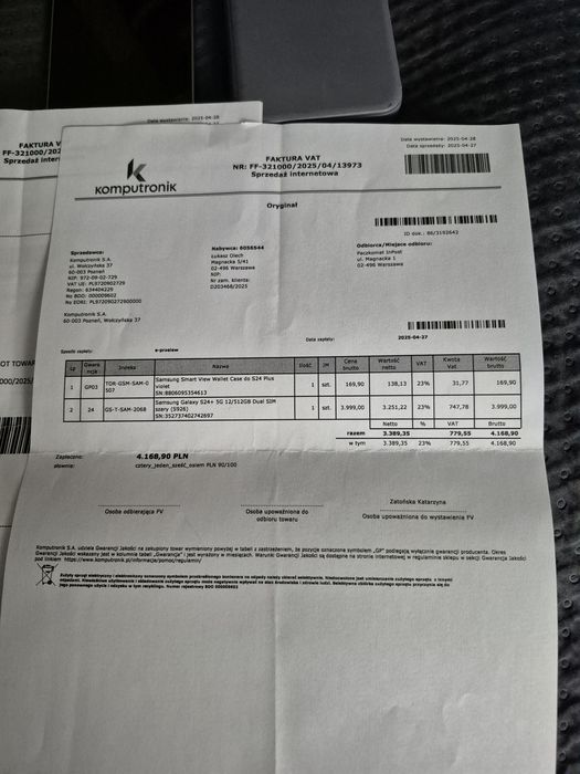 Samsung S24+ 5G 12/512 GB srebrny 18 m-cy gwarancji