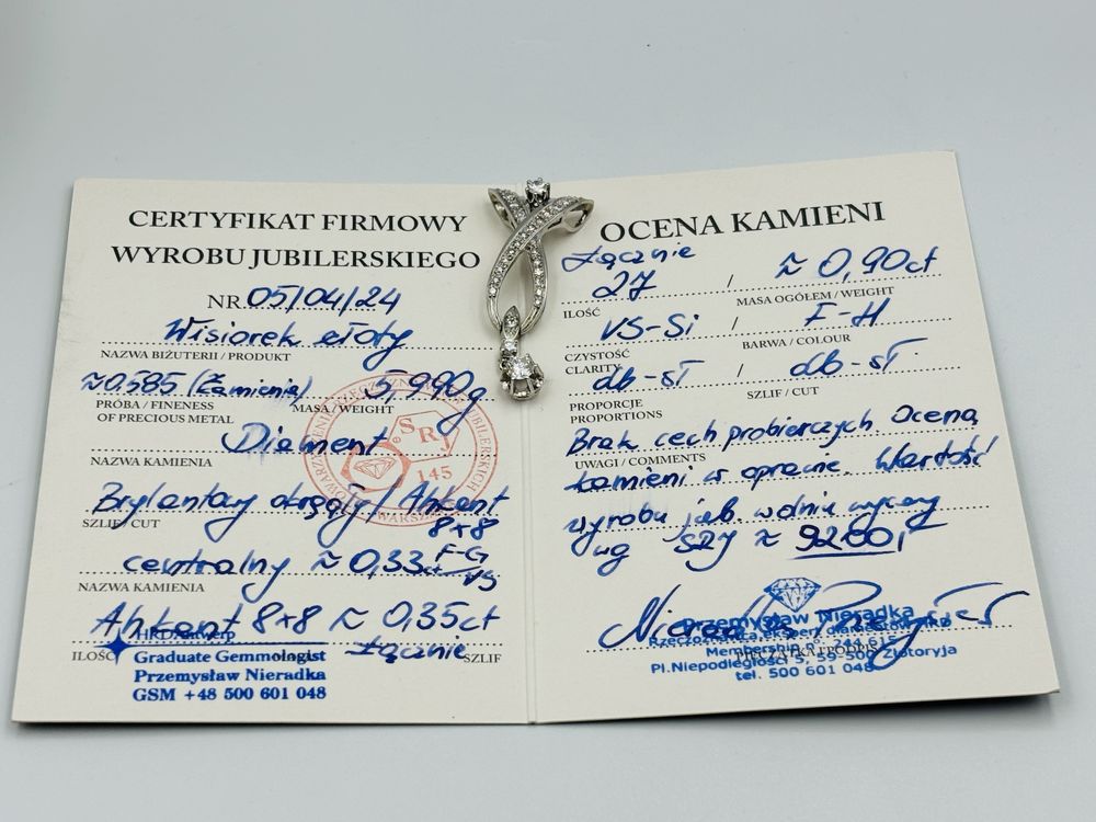 Zawieszka Złota z Brylantami 0.90ct 585/14k 5.99g