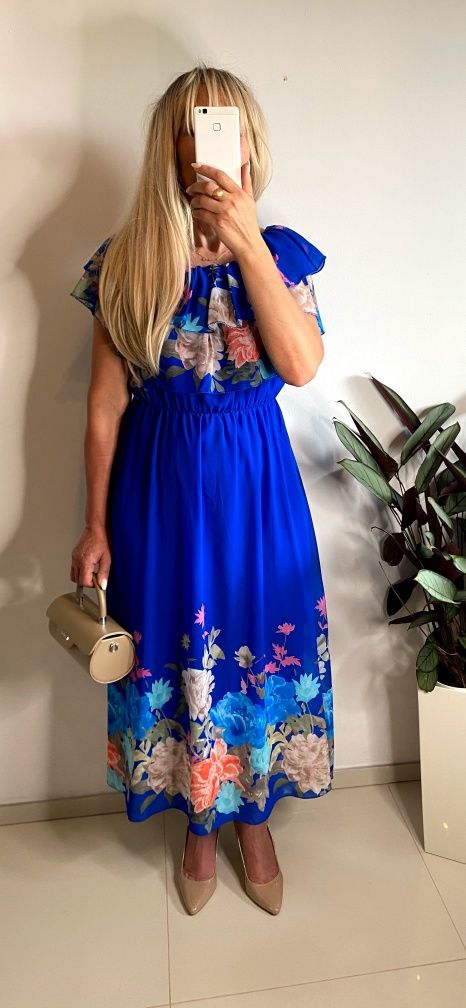 Sukienka plus size 2xl 3xl 44 46 wesele chrzciny komunie wyszczuplając