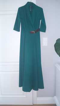 Zielona butelkowa suknia sukienka maxi długa 36 s elegancka