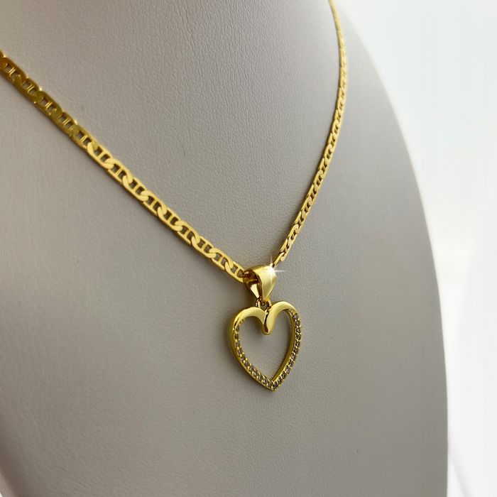 Złoty Damski Łańcuszek Z Serduszkiem Splot Gucci / Serce Z Cyrkoniami