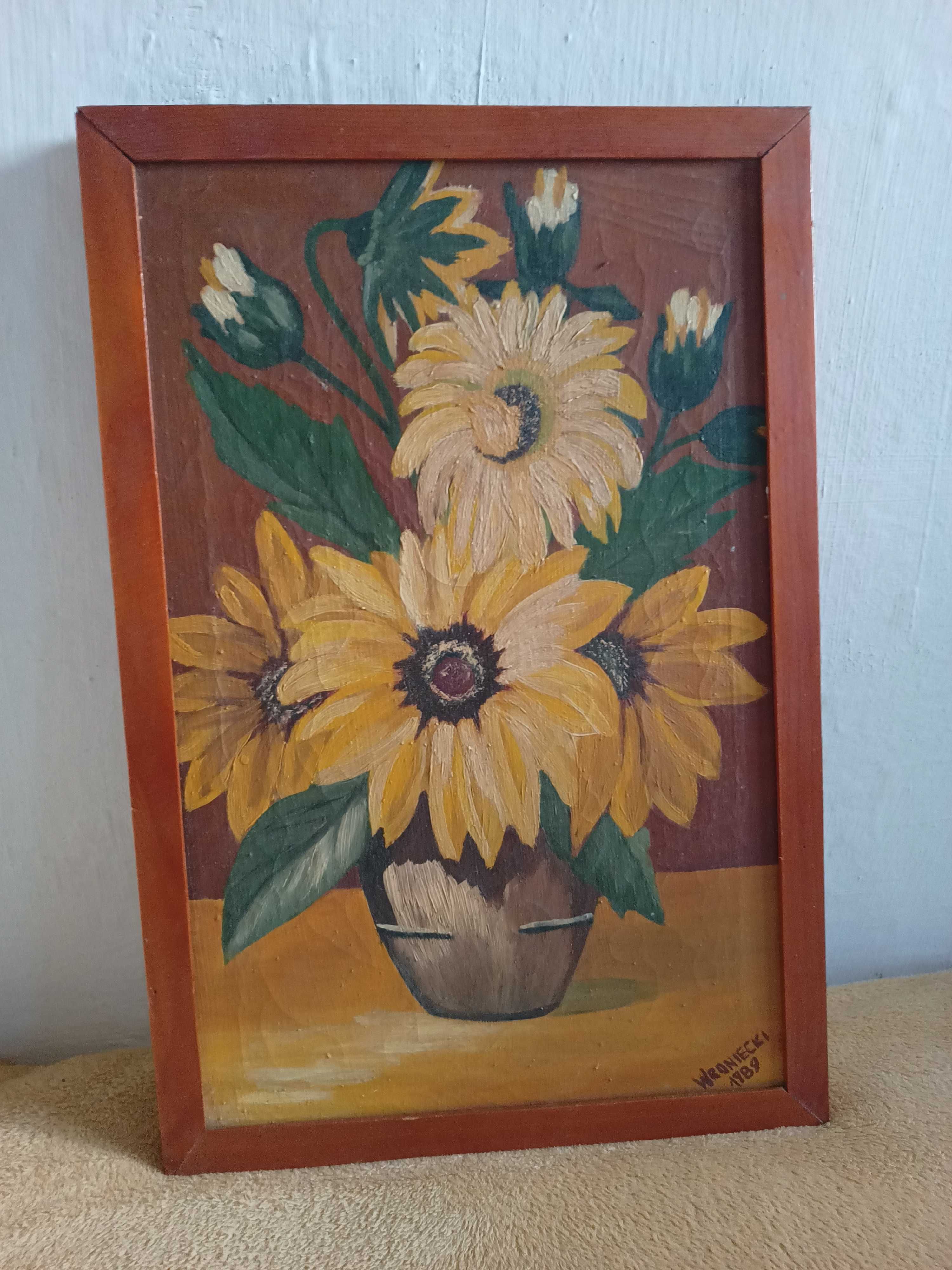 Stary obraz ręcznie malowany słoneczniki