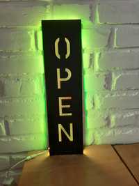 Інтерєрний світильник. Вивіска для магазину, кафе, кав'ярні  тд. Open.