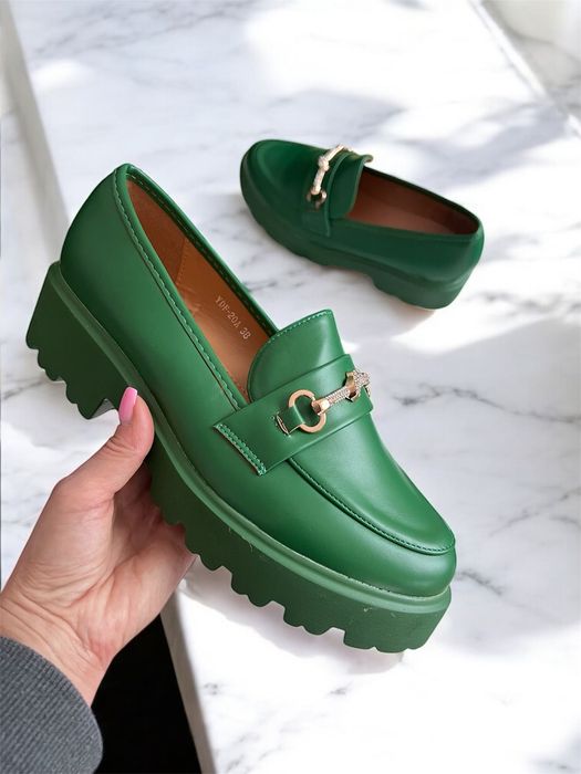 38 Sklep Nowe mokasyny damskie butelkowa zieleń YDF20A