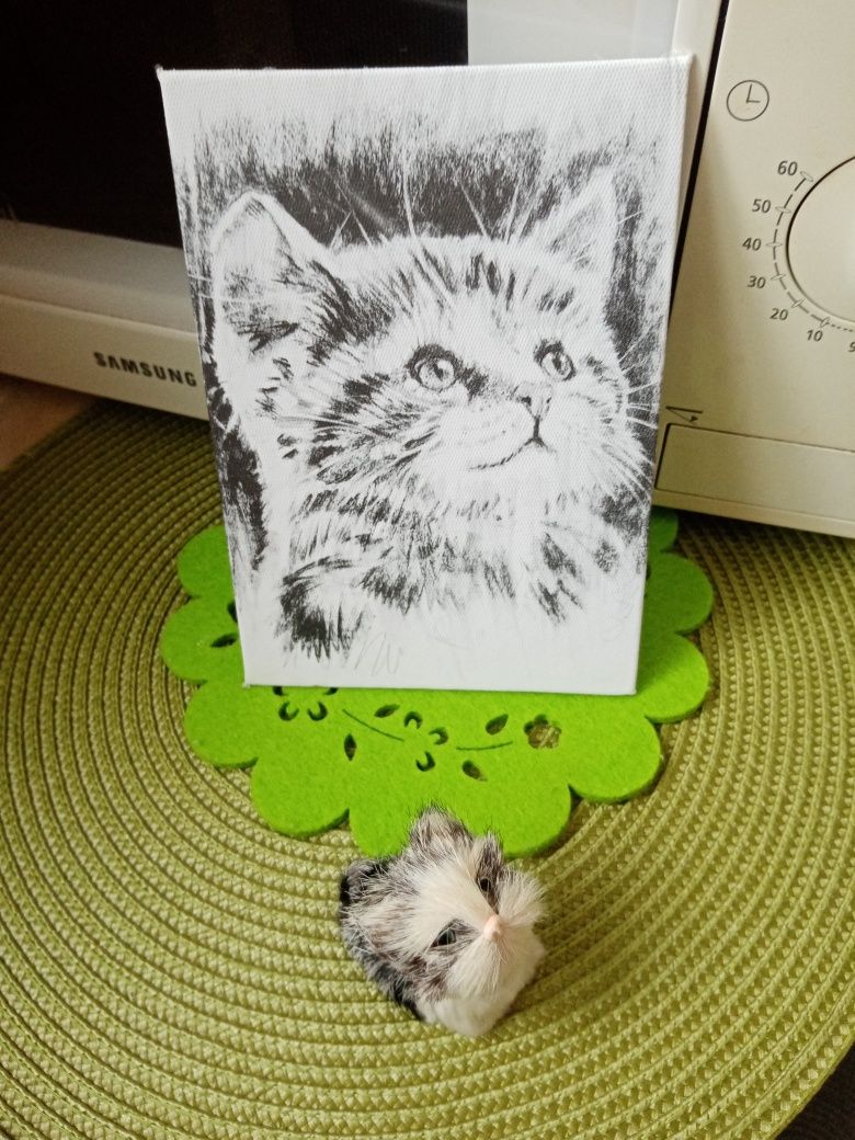 Obraz Kot oraz Figurka Kota z futerkiem