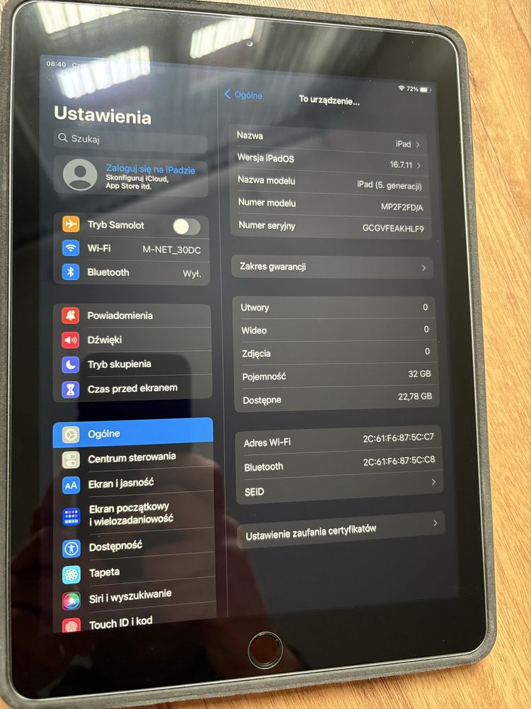 iPad 5gen sprawny w 100% stan idealny