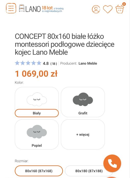 LANO meble białe łóżko dziecięce CONCEPT z barierka materacem 80x160