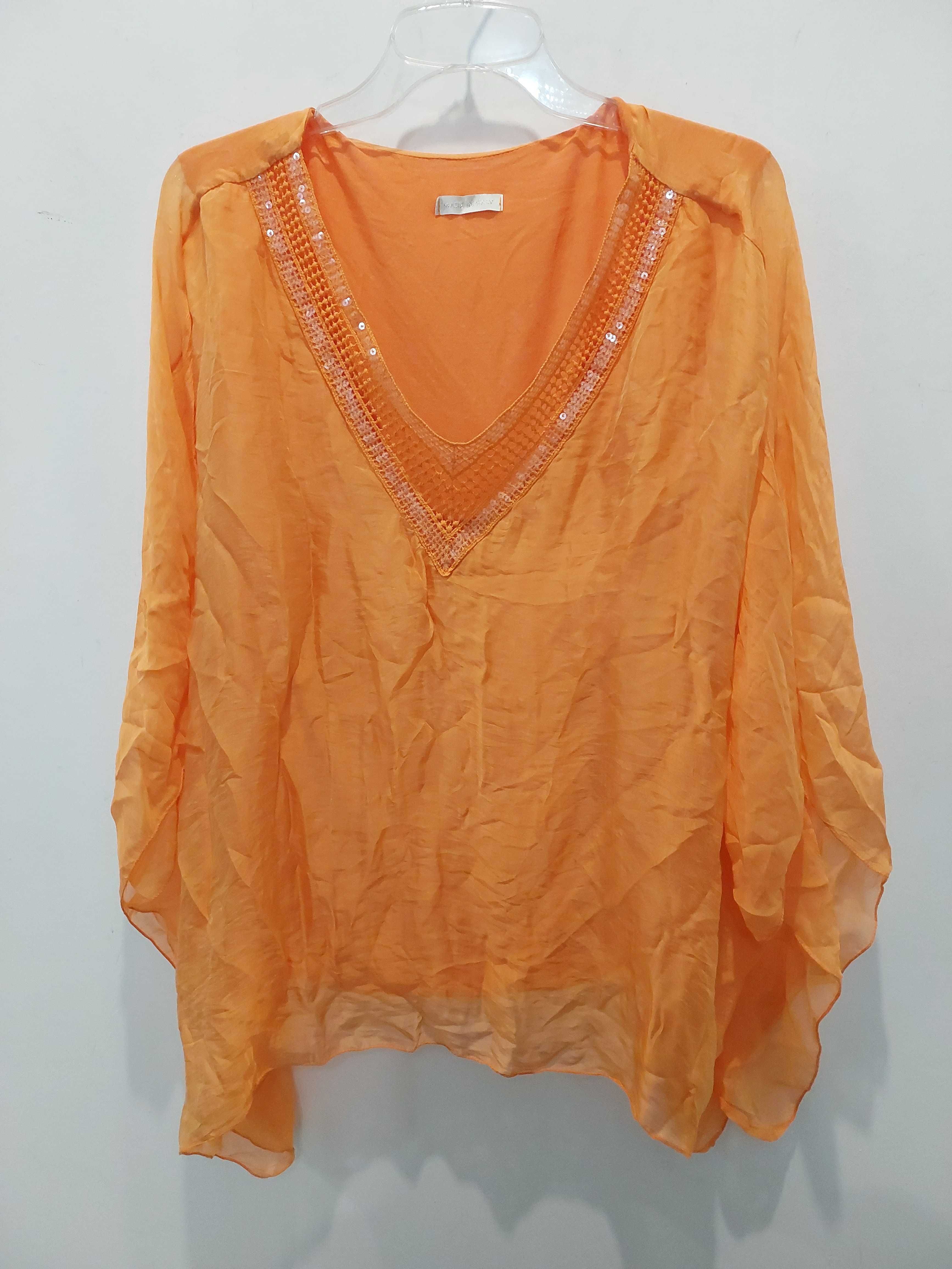 pomarańczowa bluzka nietoperz mgiełka lekka elegancka made in italy