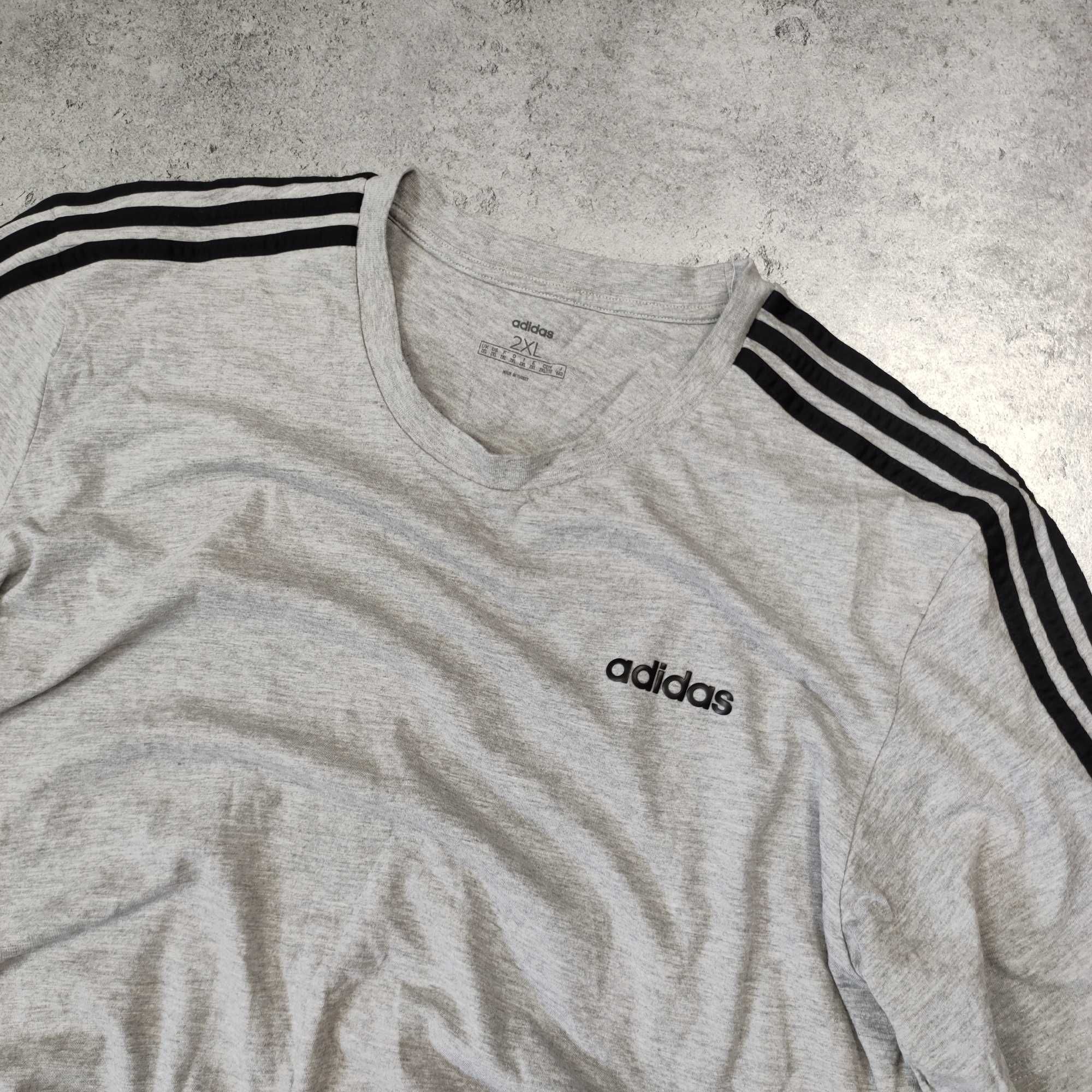 MĘSKA Koszulka Sportowa Bawełna Adidas 3 Paski Lekka Letnia Klasyczna